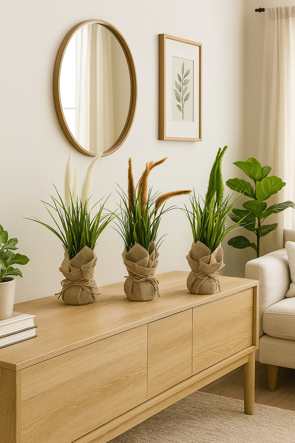 Plastic Bonsai with Sack | Onion Grass Artificial Table Décor (48 CM) Enutrof Decor