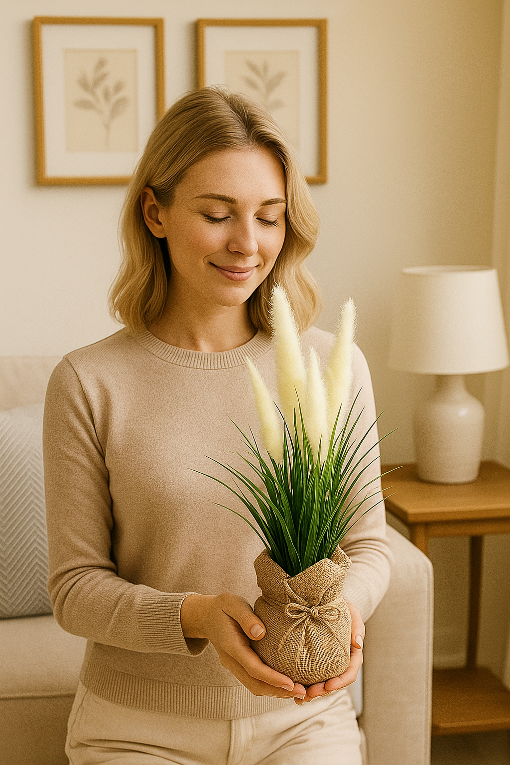 Plastic Bonsai with Sack | Onion Grass Artificial Table Décor (48 CM) Enutrof Decor