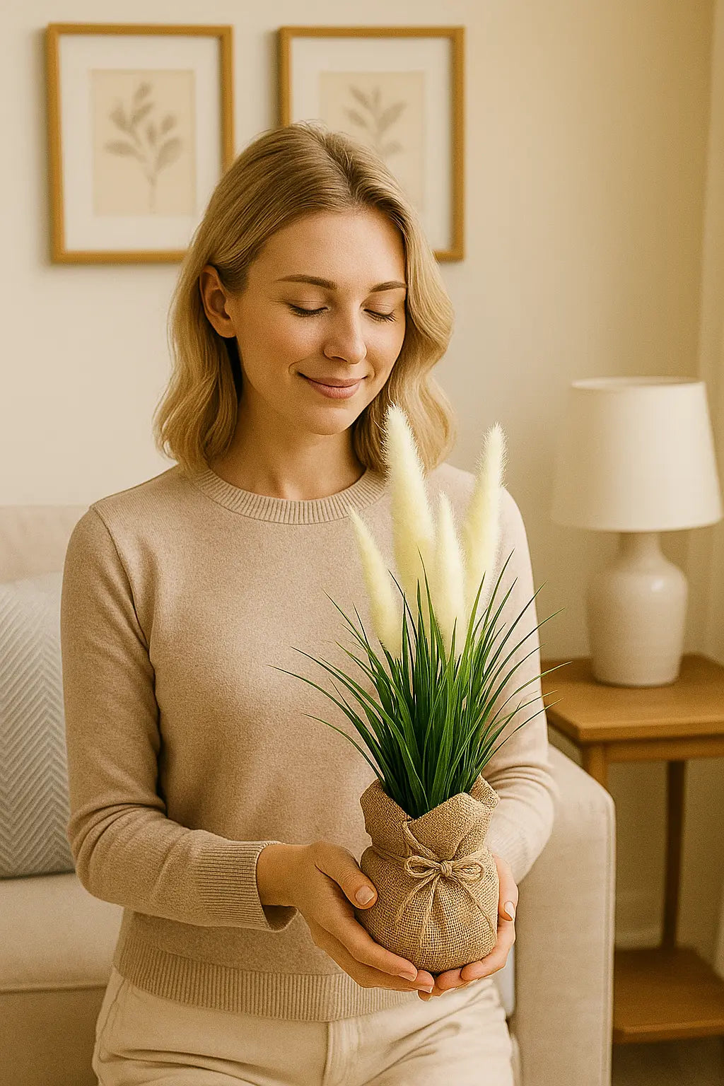 Plastic Bonsai with Sack | Onion Grass Artificial Table Décor (48 CM) Enutrof Decor