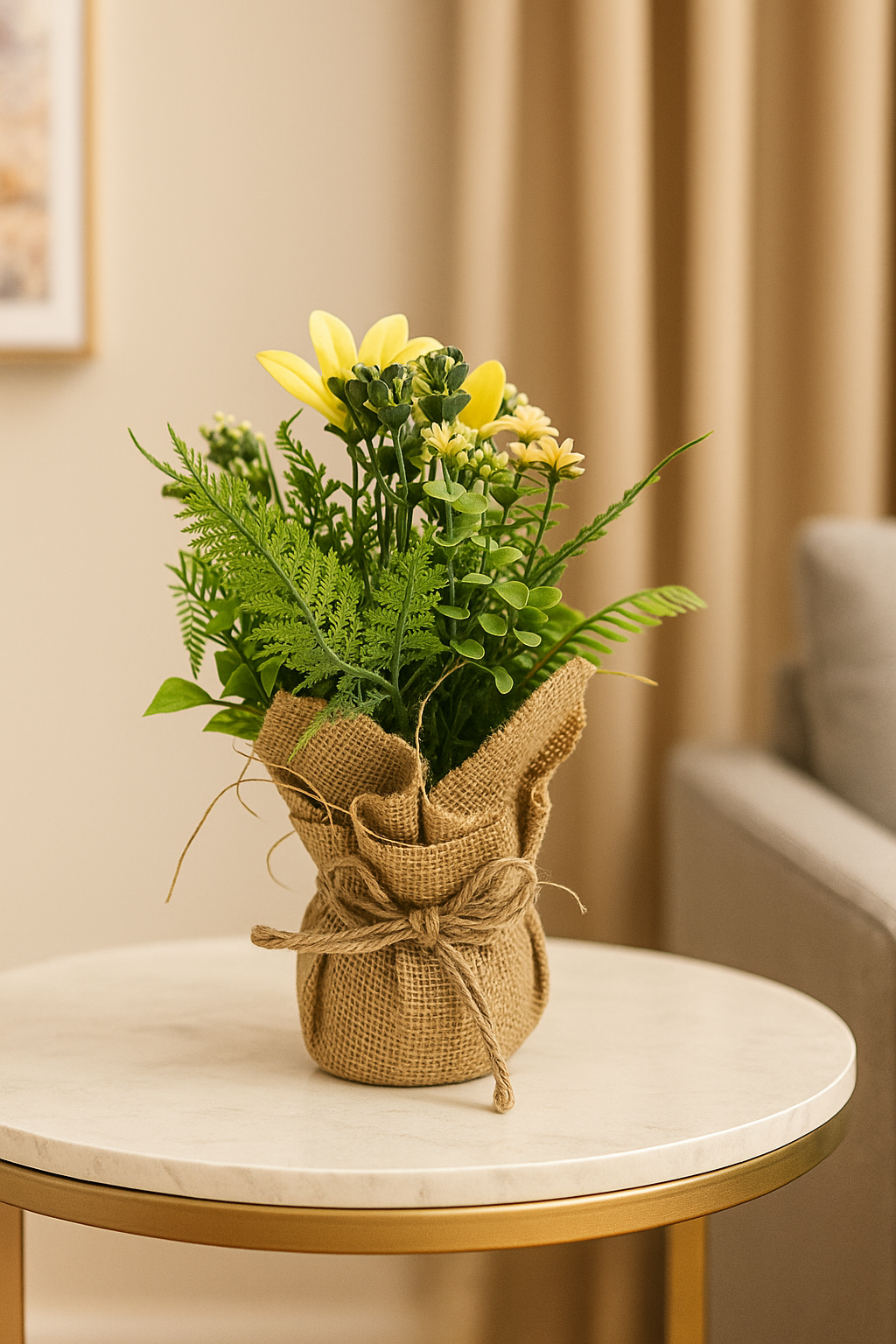 Cloth Bonsai with Sack | Rustic Artificial Table Décor(20 cm) Enutrof Decor