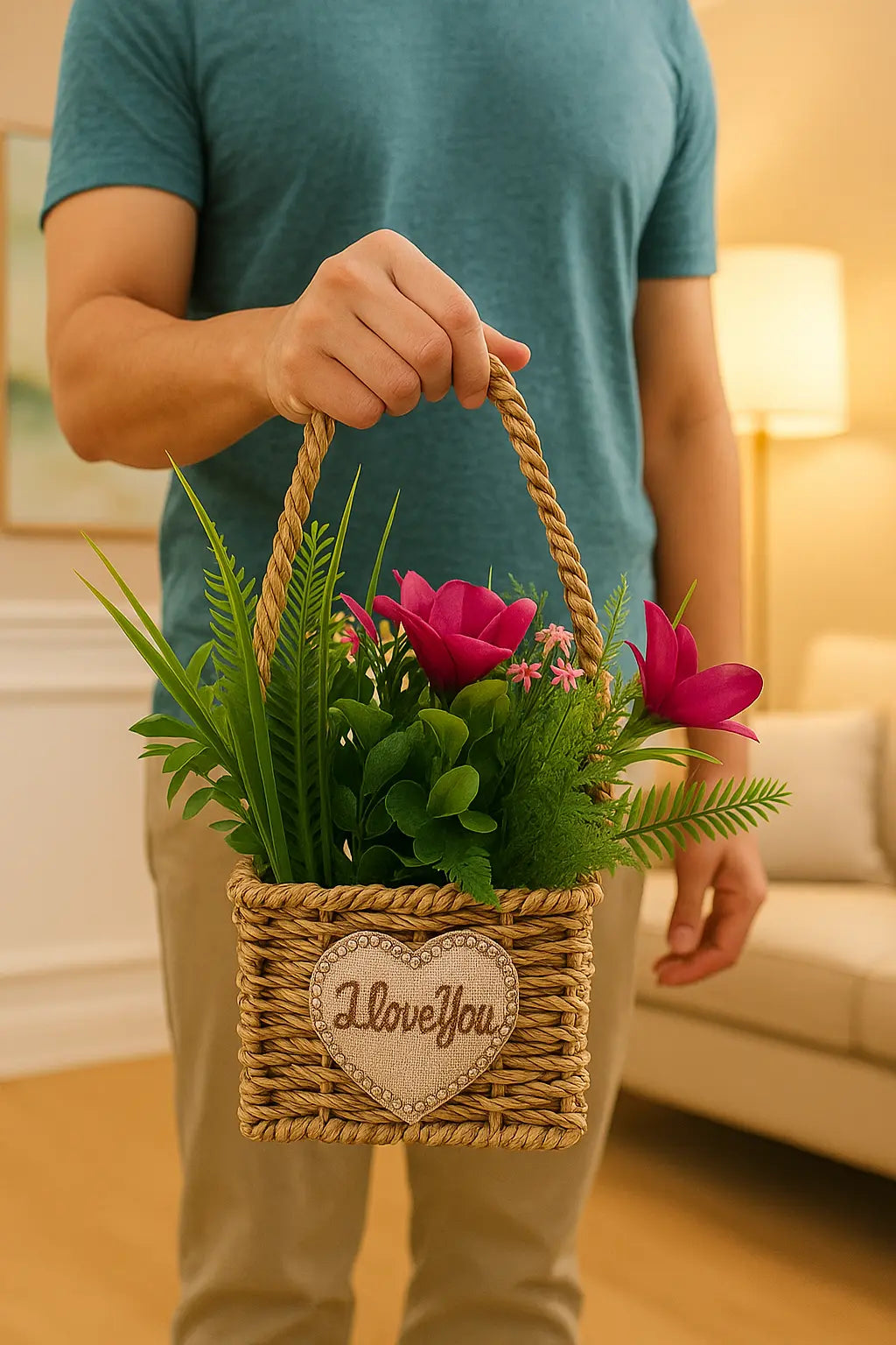 Cloth Flower with Basket | Elegant Artificial Floral Table Décor(20CM) Enutrof Decor