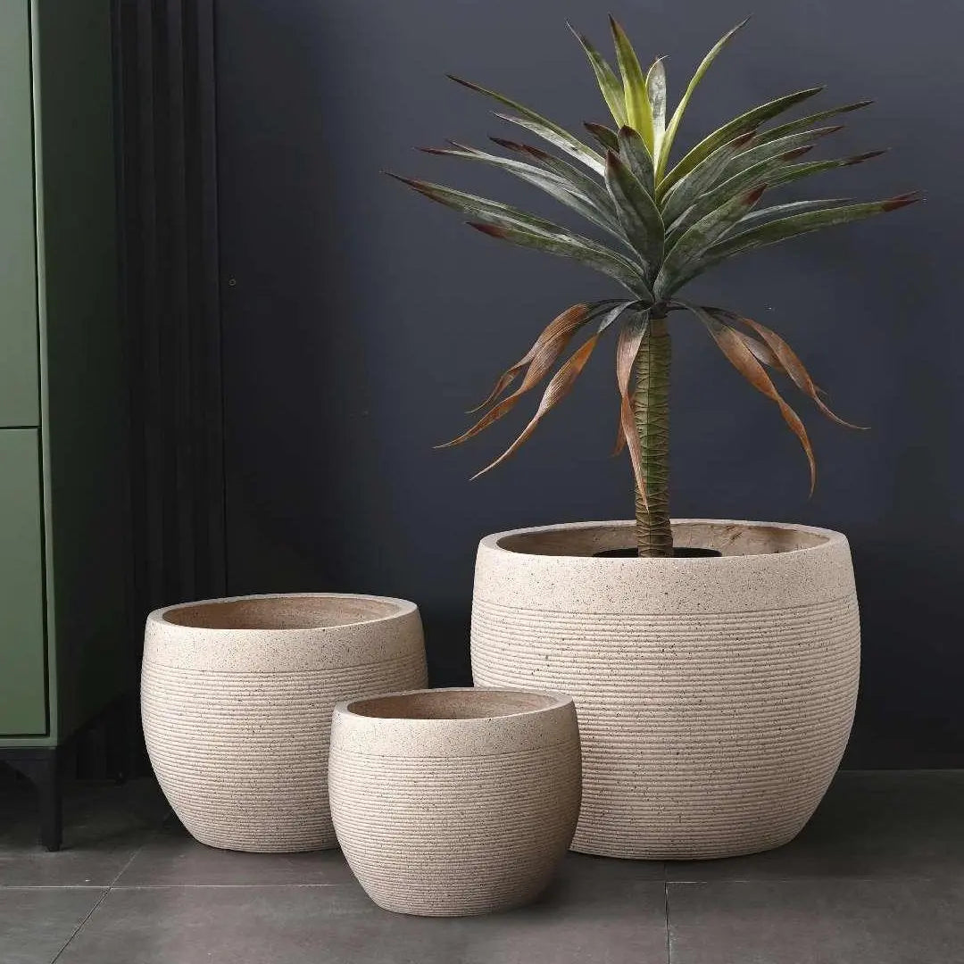 fiber pot planter Cream Fiber Pot with Line Design