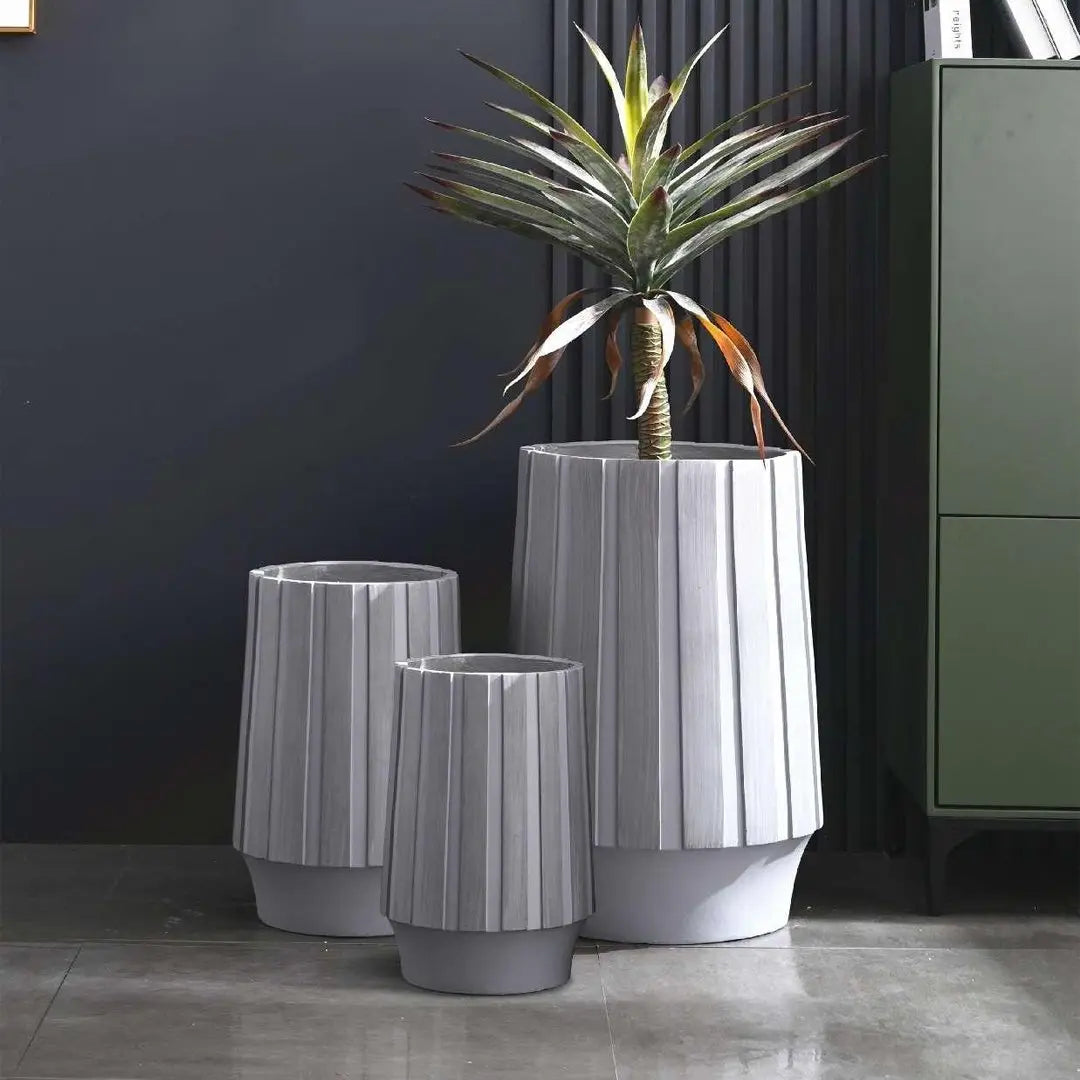 Gray Fiber Pot With Stripe My Store