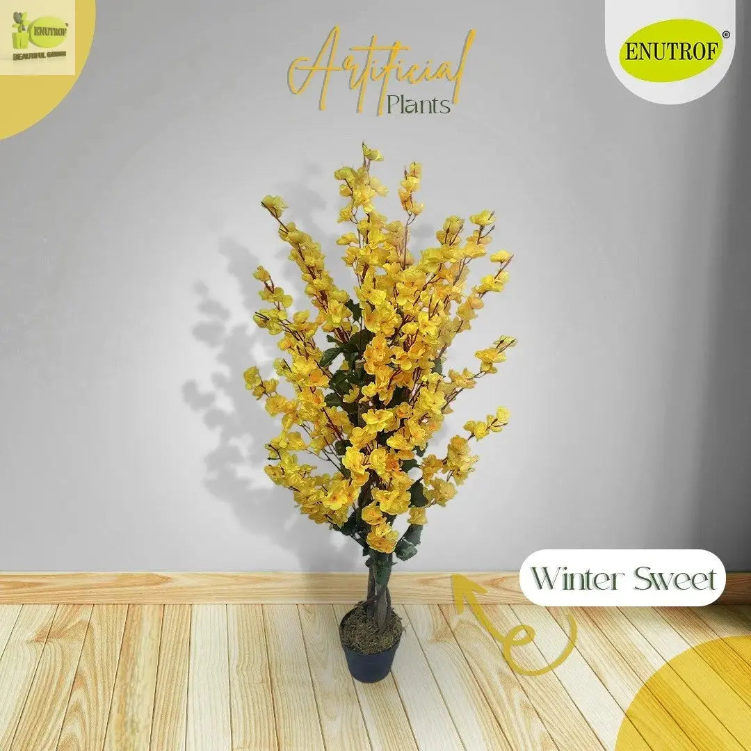 Winter Sweet Yellow Artificial Plant with Elegant White Planter My Store