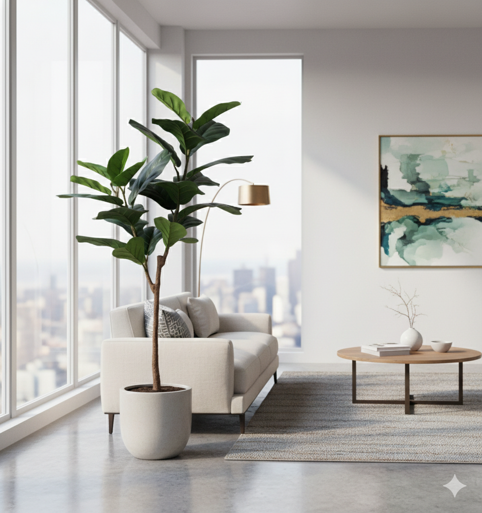 ENUTROF Artificial Rubber Tree Ficus Elastica – 120cm Fake Indoor Plant for Home Decor ENUTROF