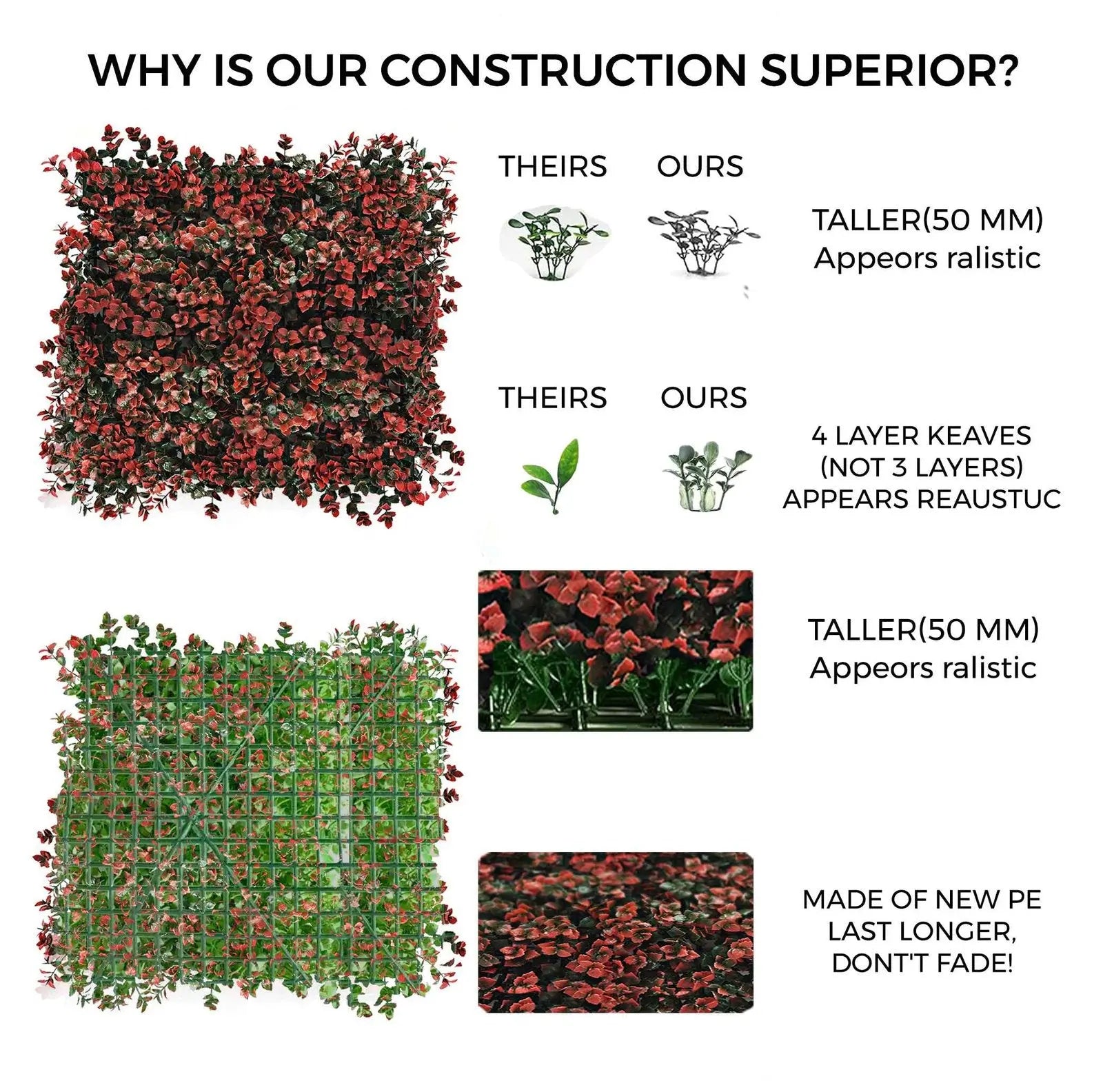 Indoor Vertical Wall Garden: Artificial Vertical Garden Size: 50cm x 50cm || No:55/19 My Store