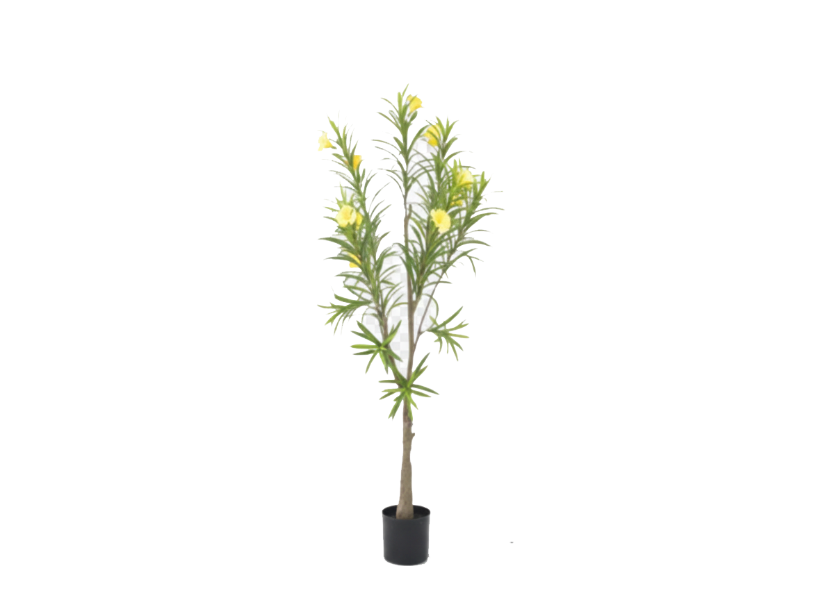 ENUTROF Artificial Yellow Flowering Oleander Tree – 120cm Fake Blooming Plant for Home Decor ENUTROF