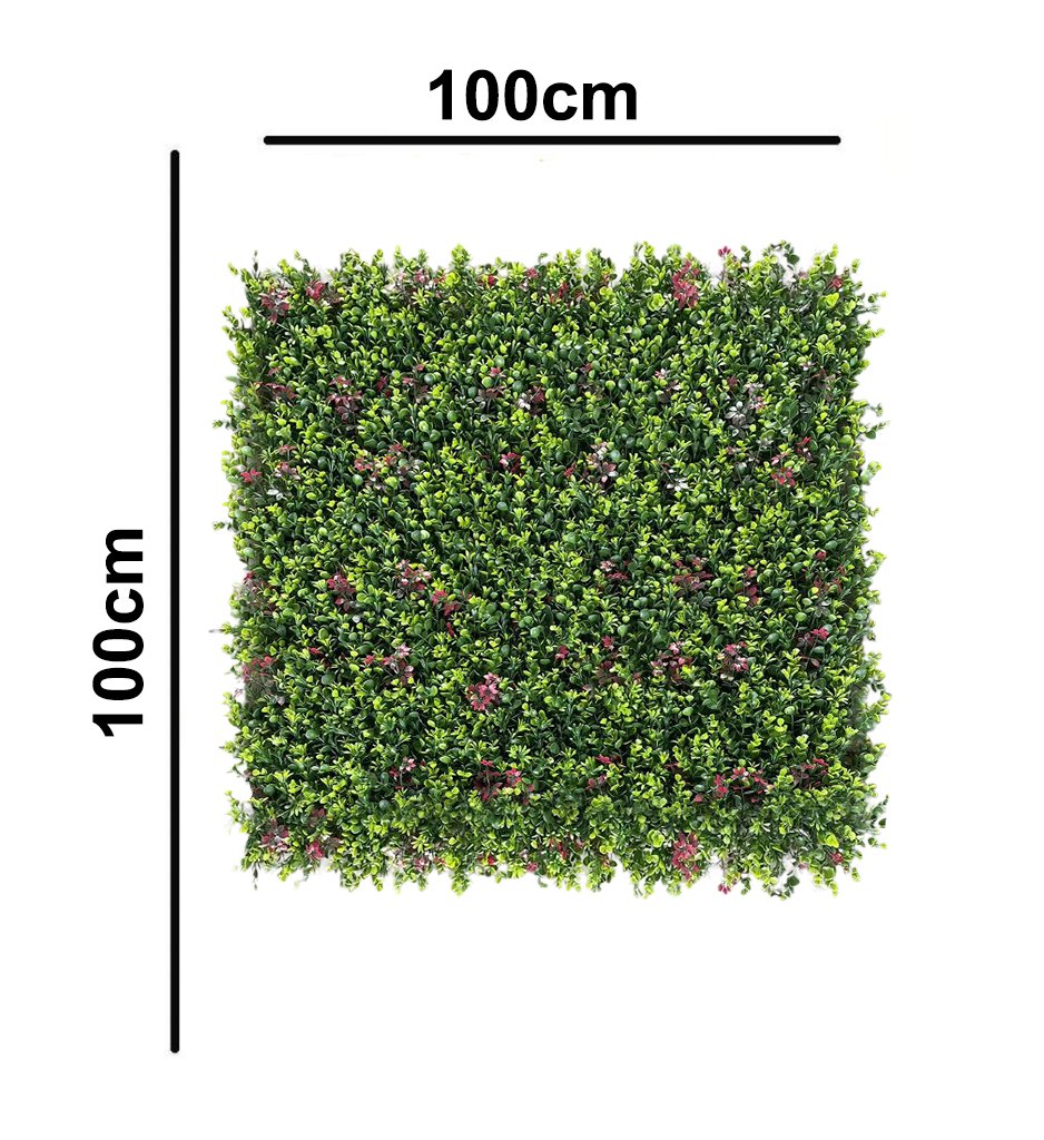 Artificial Wall Grass With Pink Flowers || Outdoor Vertical Garden wall || Size: 1mtr X 1mtr || No:11/10