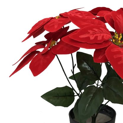 Red Poinsettia Plant Artificial With Basic Pot || Size:36Cm Height