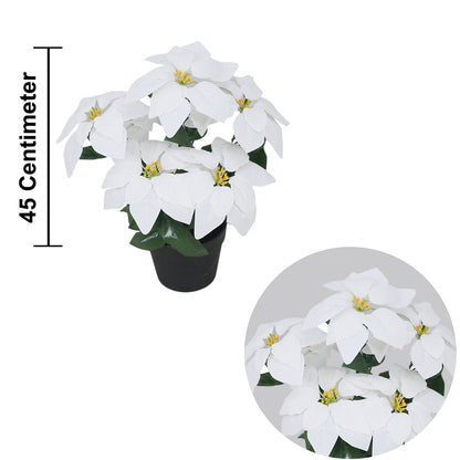 White Poinsettia Plant Artificial With Basic Pot || Size: 45Cm Height