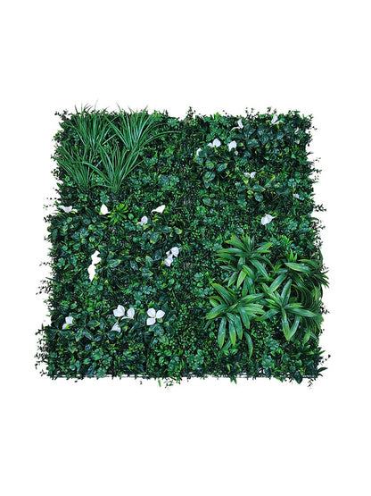 Artificial Wall Grass With White Flowers and Green Leaves|| Vertical Wall Garden || Size: 1mtr x 1mtr|| No:11/01