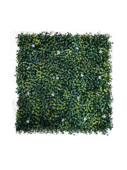 Artificial Green Wall Grass With White Flowers || Vertical Garden Wall Grass || Size: 50cm x 50cm || No:55-01 My Store