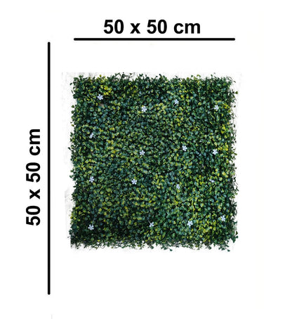 Artificial Green Wall Grass With White Flowers || Vertical Garden Wall Grass || Size: 50cm x 50cm || No:55-01