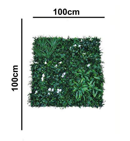 Artificial Wall Grass With White Flowers and Green Leaves|| Vertical Wall Garden || Size: 1mtr x 1mtr|| No:11/01