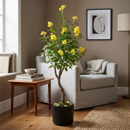 ENUTROF Artificial Golden Cassia Flowering Tree – 150cm Fake Yellow Blooming Plant for Home Decor ENUTROF