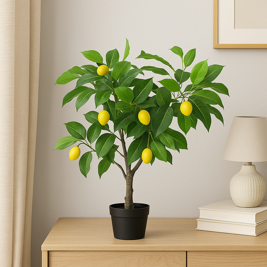 Lemon Tree Artificial Plant with Pot | 70 cm Height Enutrof Decor