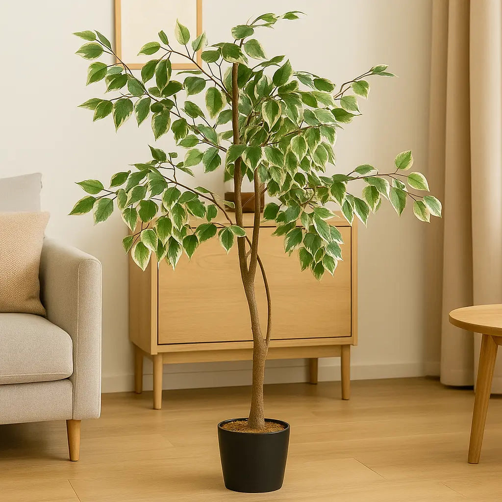 Elegant Ficus Tree Artificial Plant with Basic White Pot – Natural Looking Decor Enutrof Decor