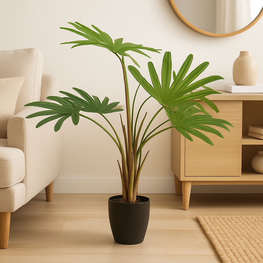 Finger Palm Artificial Plant | 80 cm with White Pot Enutrof Decor
