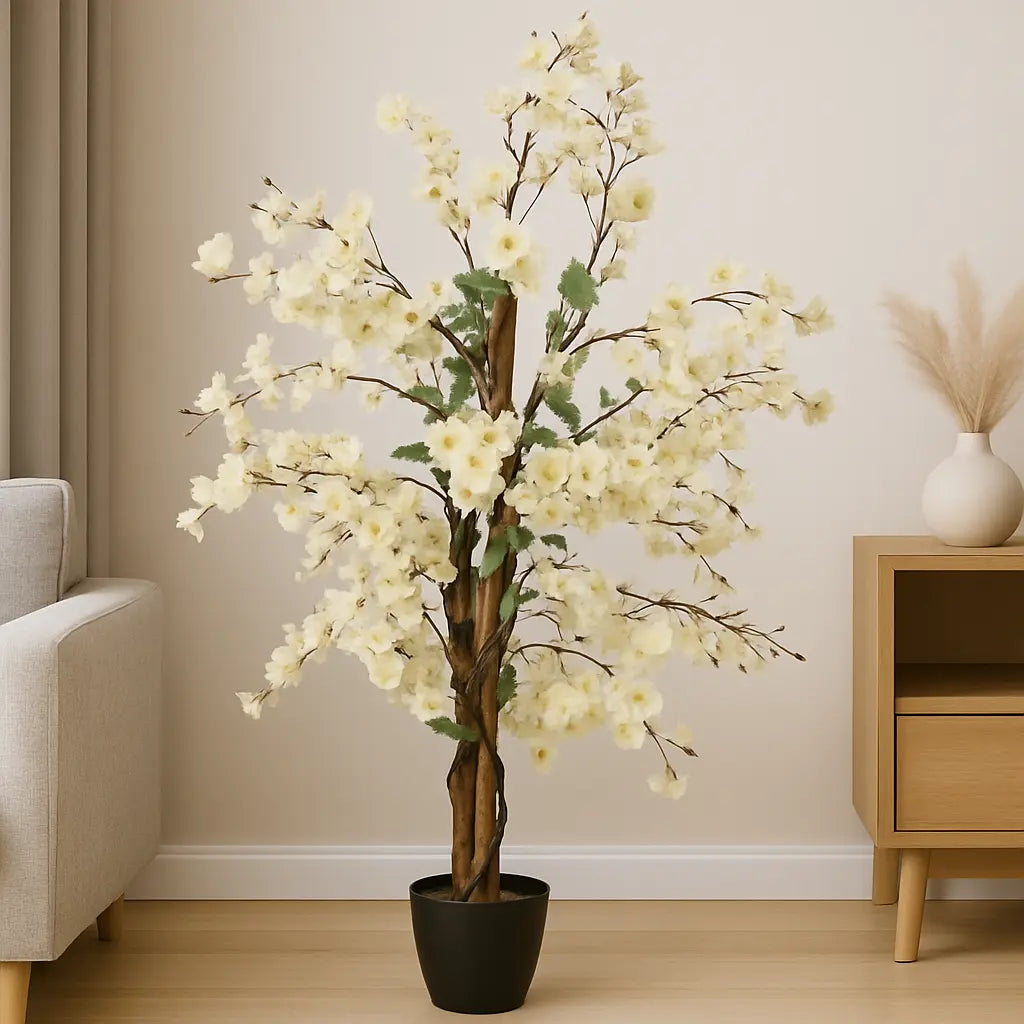 Winter Sweet Artificial Plant (120 cm) with White Planter Enutrof Decor
