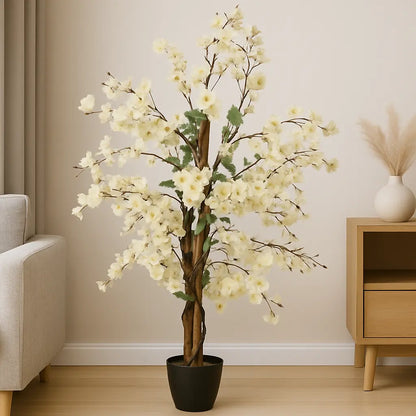 Winter Sweet Artificial Plant (120 cm) with White Planter Enutrof Decor