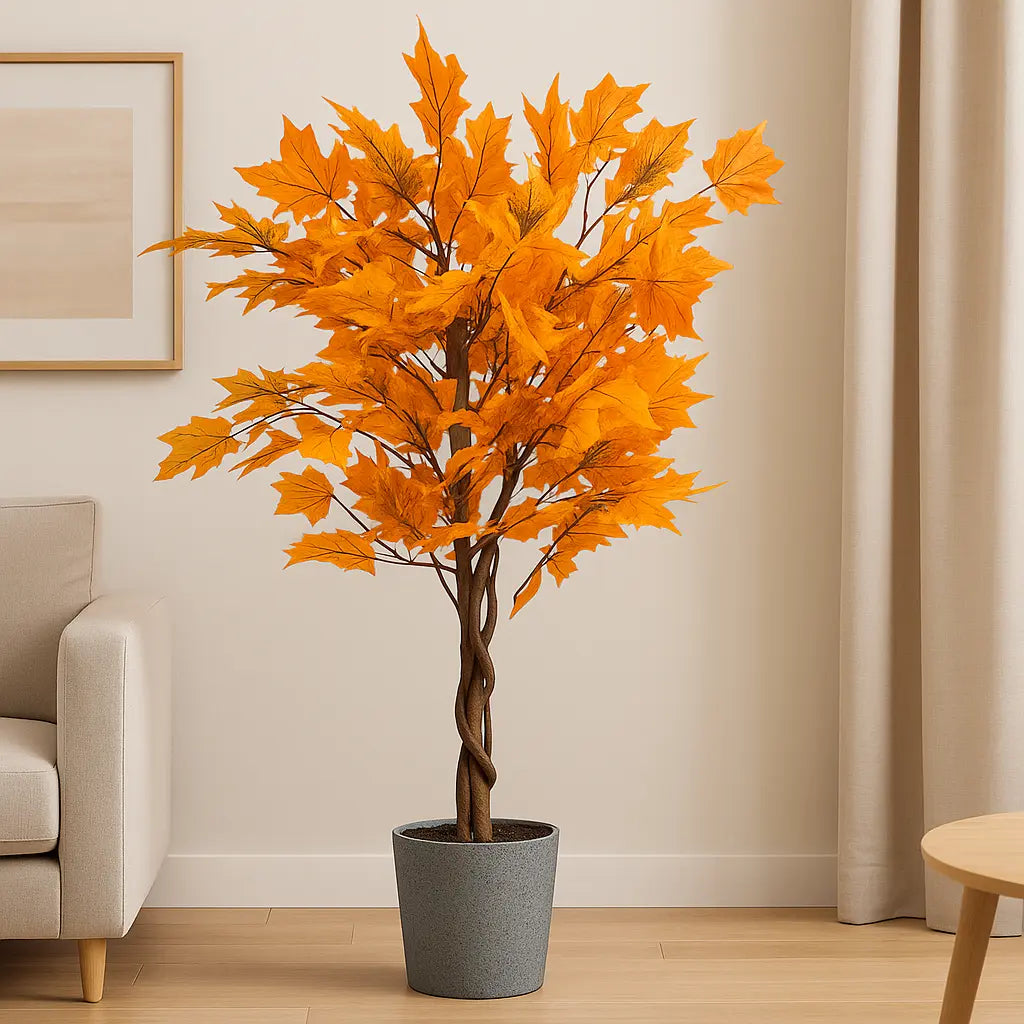 Phoenix Tree Plant Tall Artificial Plant With Basic White Pot || 120cm Height Enutrof Decor