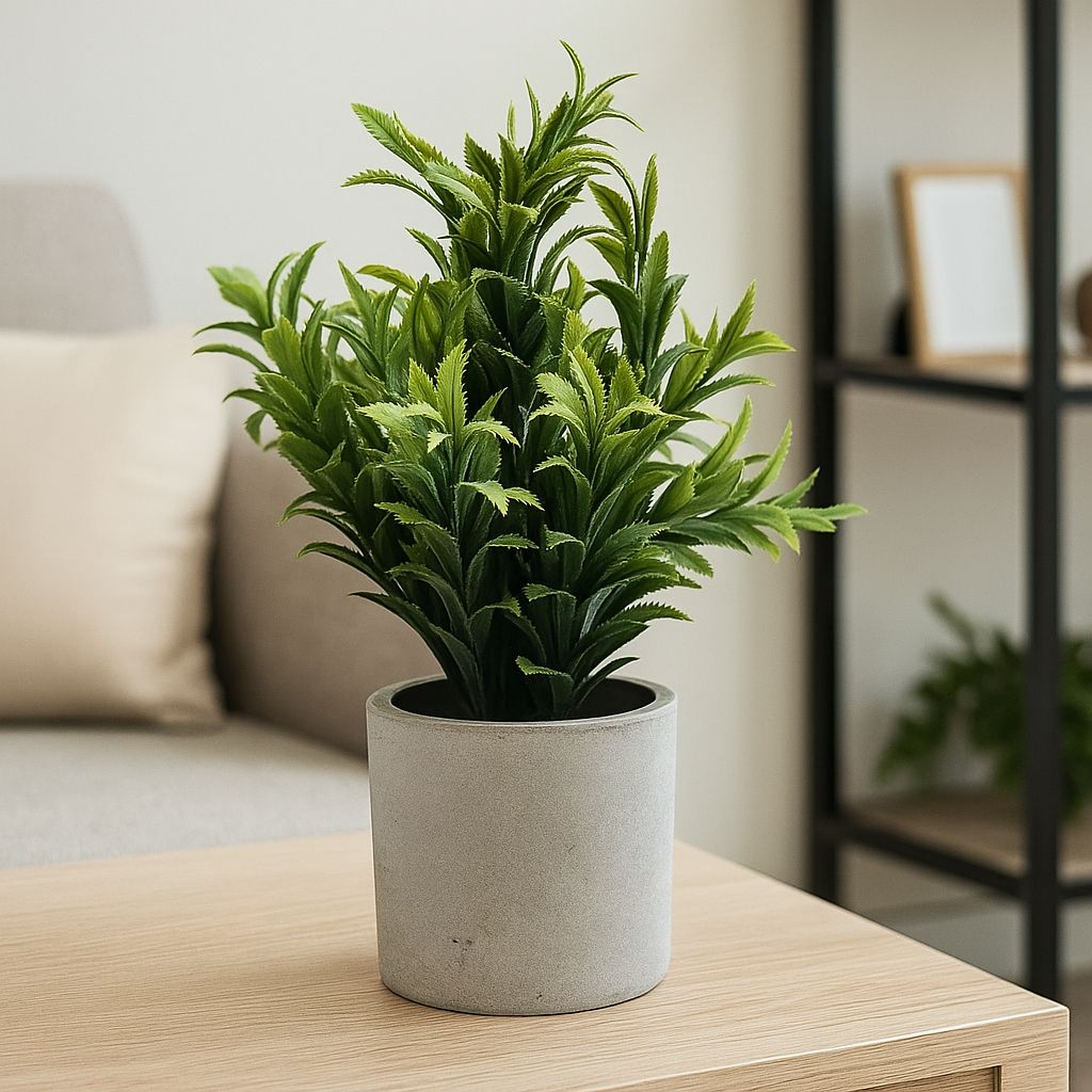 Plastic Grass with Gray Pulp Pot | Artificial Table Décor for Home & Office (22 cm) Enutrof Decor