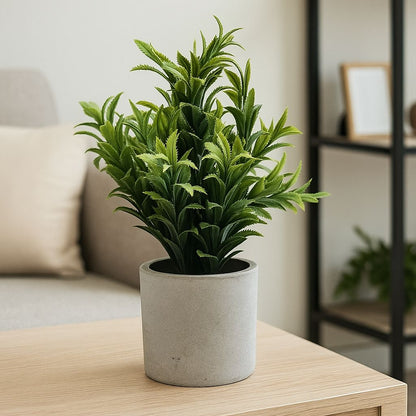 Plastic Grass with Gray Pulp Pot | Artificial Table Décor for Home & Office (22 cm) Enutrof Decor