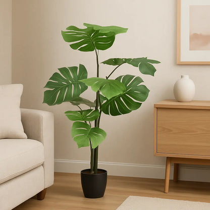 Monstera Deliciosa Artificial Plant in White Pot (120cm) for Indoor Décor Enutrof Decor