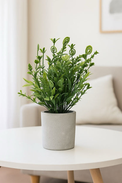 Plastic Grass with Gray Pulp Pot | Artificial Table Décor for Home & Office (22 cm) Enutrof Decor