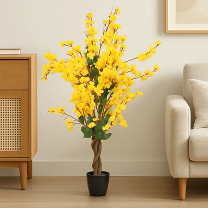 Winter Sweet Yellow Artificial Plant with Elegant White Planter Enutrof Decor
