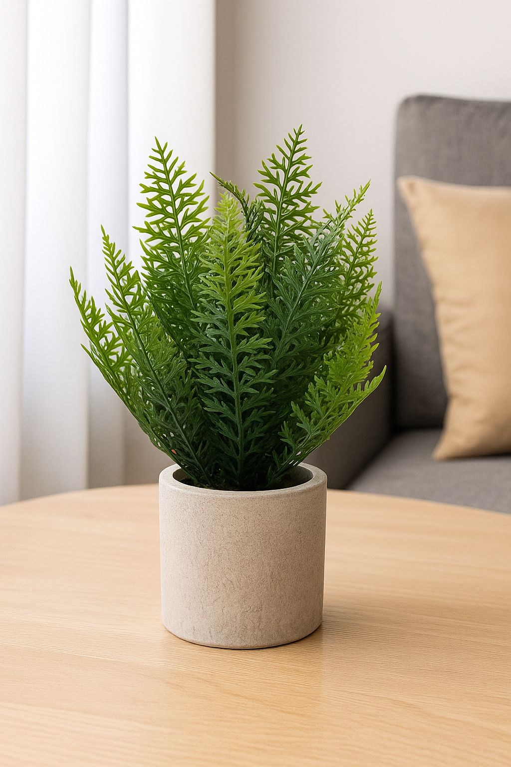 Plastic Grass with Gray Pulp Pot | Artificial Table Décor for Home & Office (22 cm) Enutrof Decor