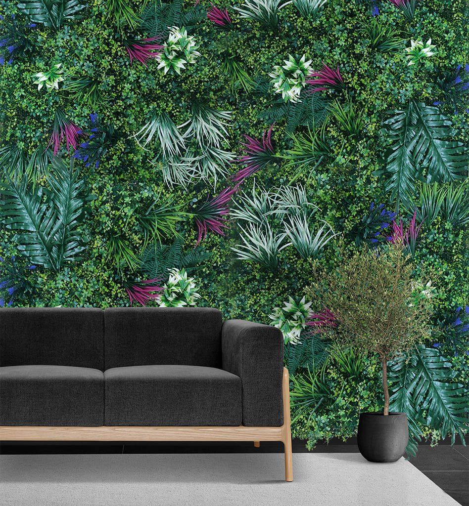 Artificial Green Wall With Blooming Ferns|| Vertical Garden For Wall || Size:1mtr x 1mtr || No:11/02