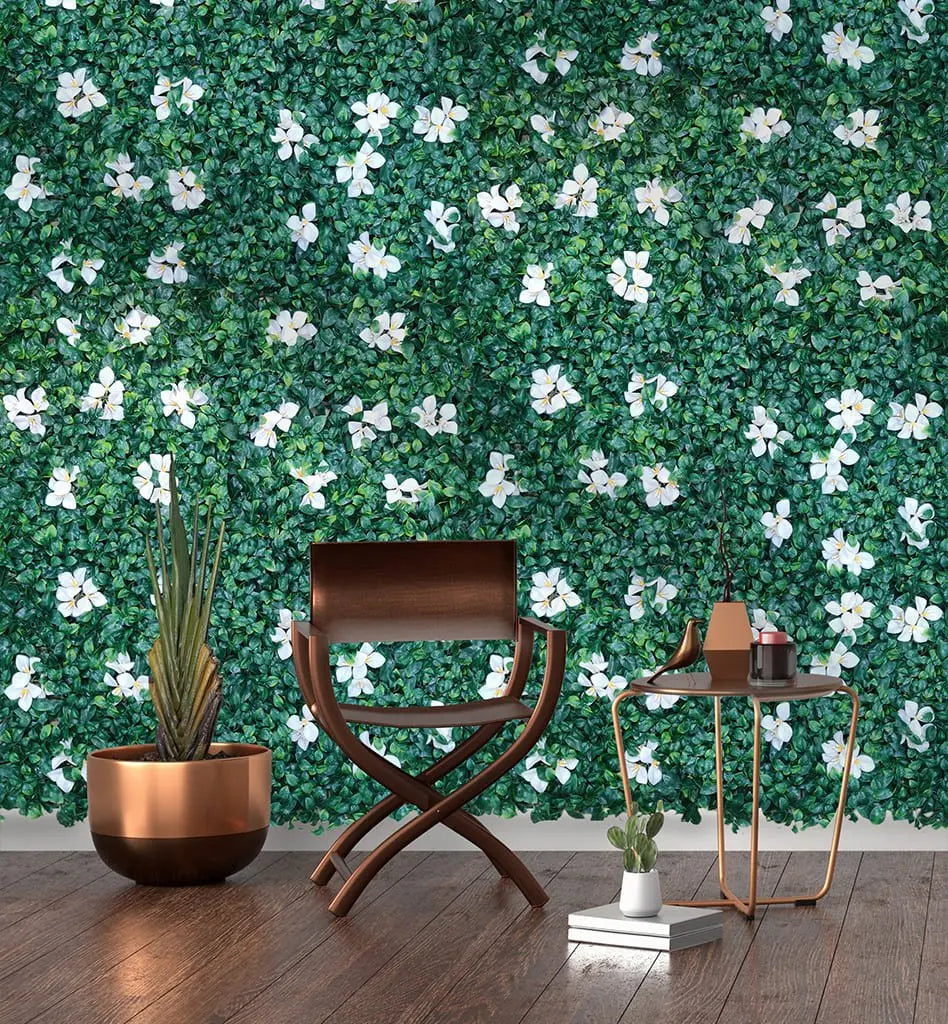 Artificial Green Wall Grass With Pretty White Flowers|| Vertical Wall Garden || Size: 1mtr x 1mtr || No:11/03 My Store