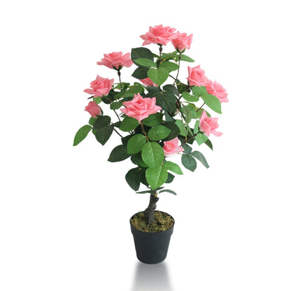 Beautiful Pink Rose Artificial Plants With Basic White Pot ||75cm Height