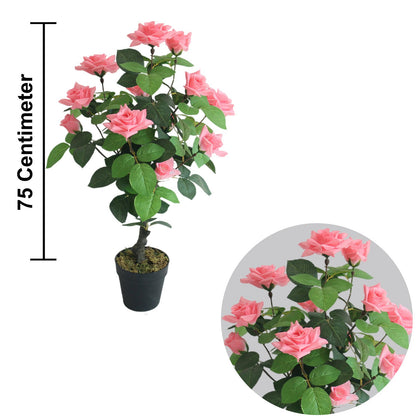 Beautiful Pink Rose Artificial Plants With Basic White Pot ||75cm Height