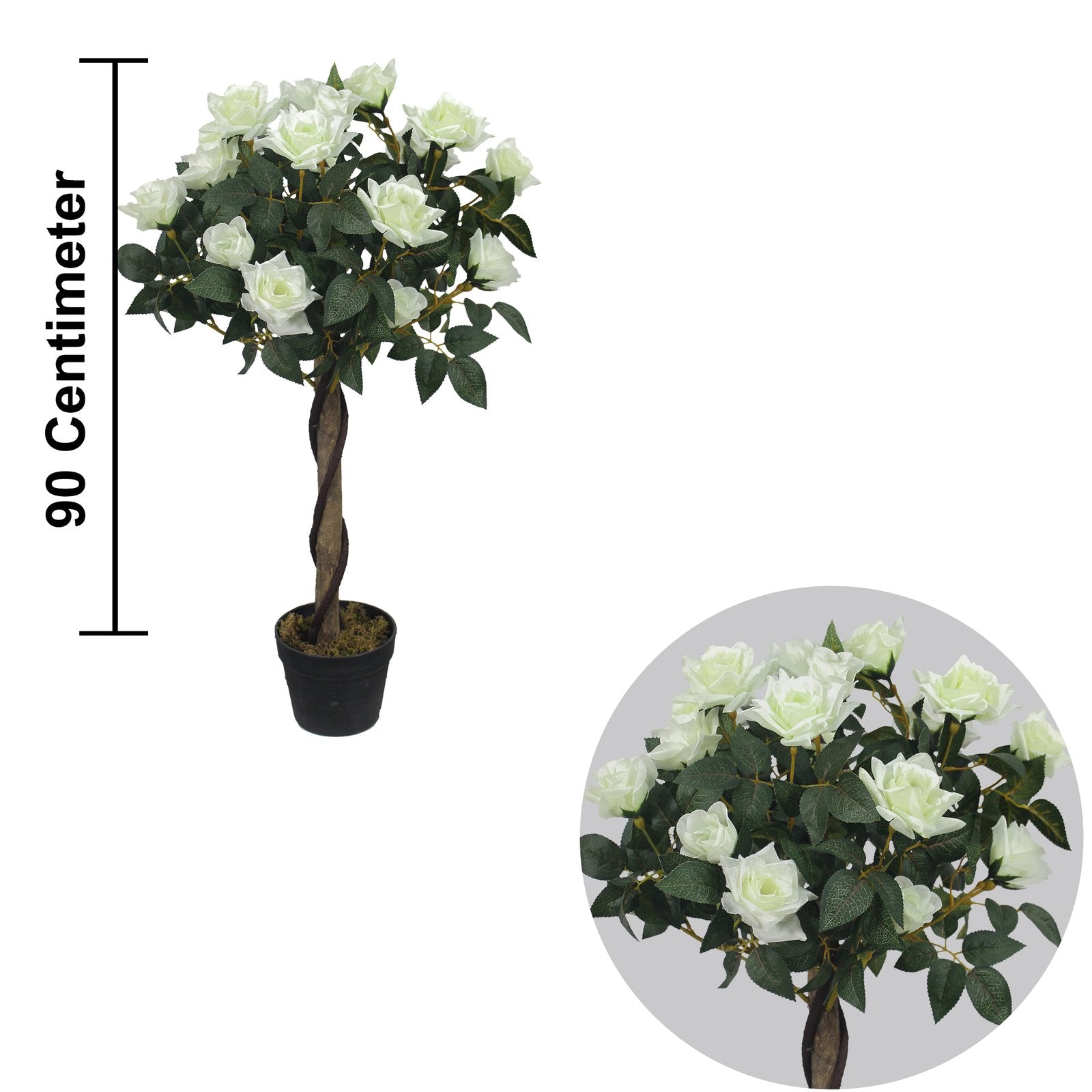 White Rose Artificial Plant With Basic White Pot || 90cm Height