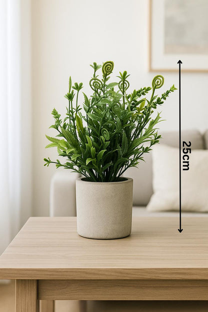 Plastic Grass with Gray Pulp Pot | Artificial Table Décor for Home & Office (22 cm) Enutrof Decor