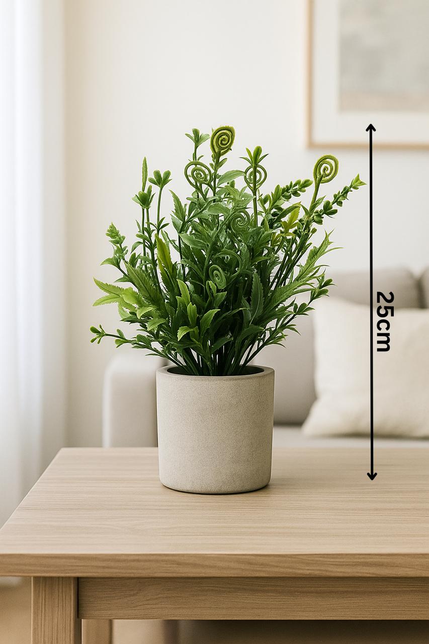 Plastic Grass with Gray Pulp Pot | Artificial Table Décor for Home & Office (22 cm) Enutrof Decor