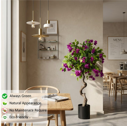 ENUTROF Artificial Purple Bougainvillea Bonsai Tree – 120cm Fake Flowering Plant for Home Decor ENUTROF
