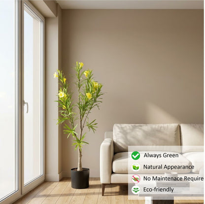 ENUTROF Artificial Yellow Flowering Oleander Tree – 120cm Fake Blooming Plant for Home Decor ENUTROF