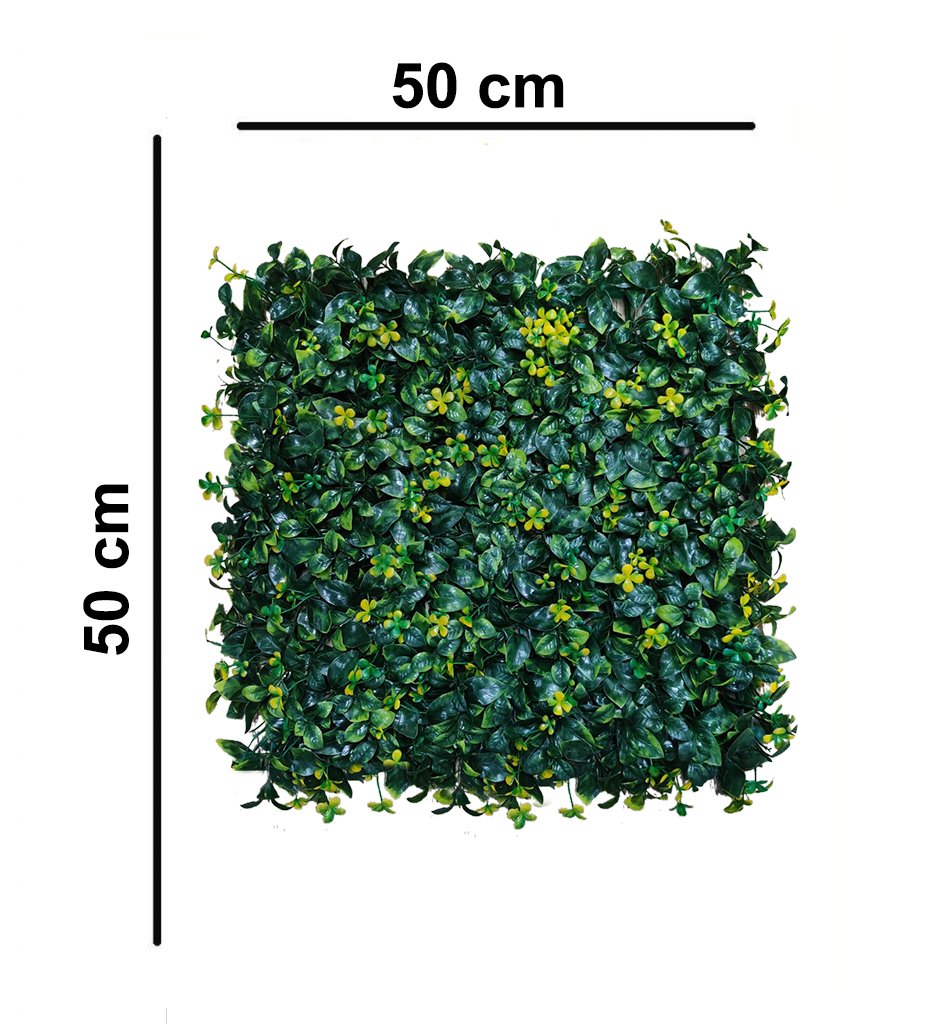 Artificial Green Wall Grass With Yellow Flowers || Vertical garden Wall || Size: 50cm x 50cm || No: 55/05