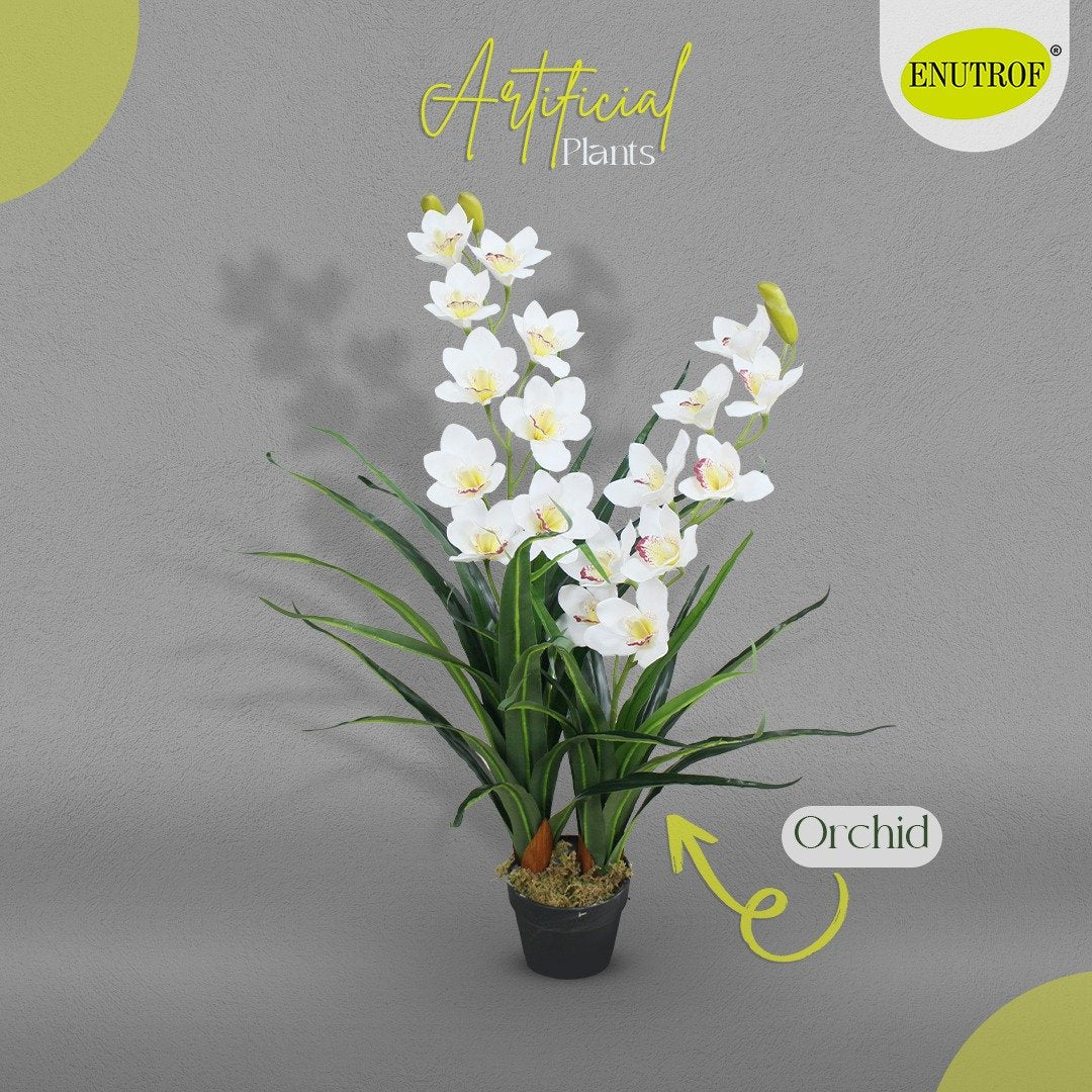 Orchid Artificial plant With Basic White Pot || 90 cm Height