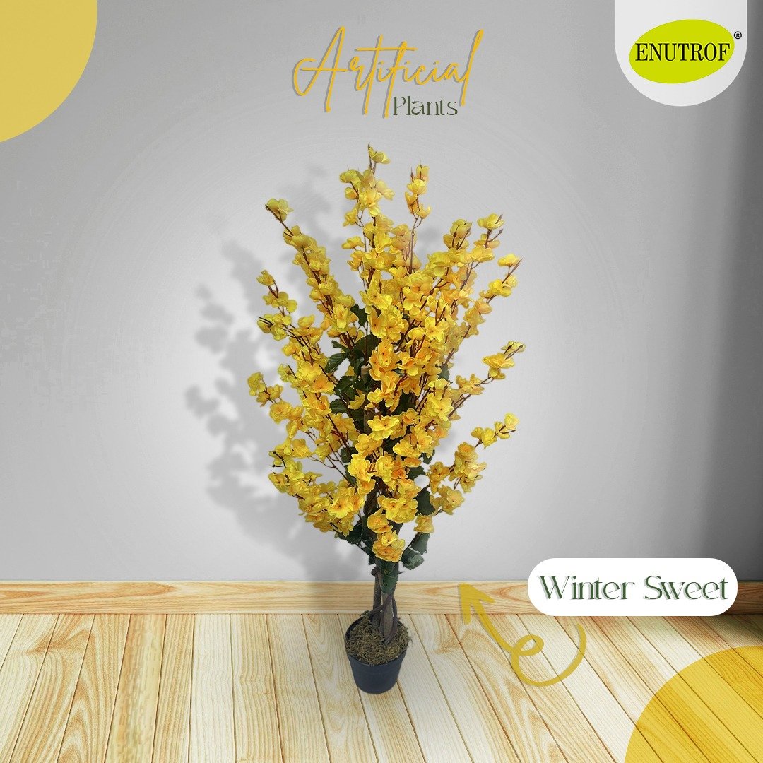 Winter Sweet Yellow Artificial Plants With Basic White Pot