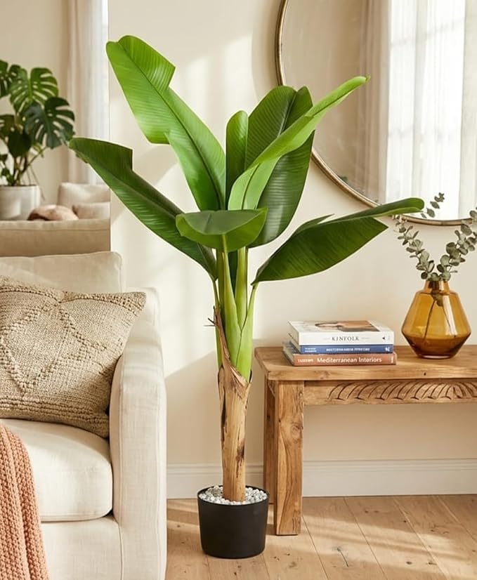 ENUTROF Artificial Banana Plant Musa – 130cm Fake Tropical Plant for Home & Office Decor ENUTROF