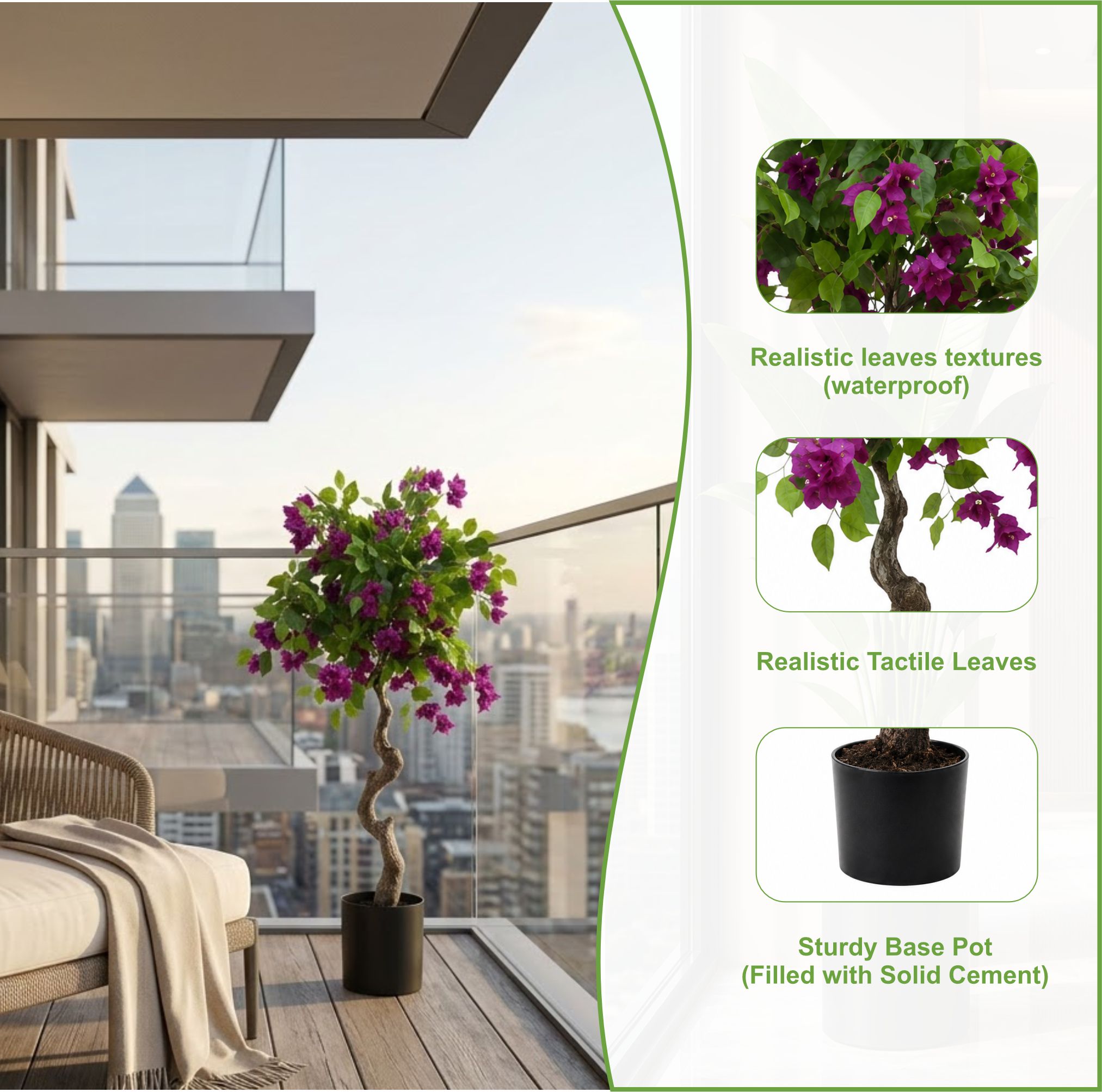 ENUTROF Artificial Purple Bougainvillea Bonsai Tree – 120cm Fake Flowering Plant for Home Decor ENUTROF