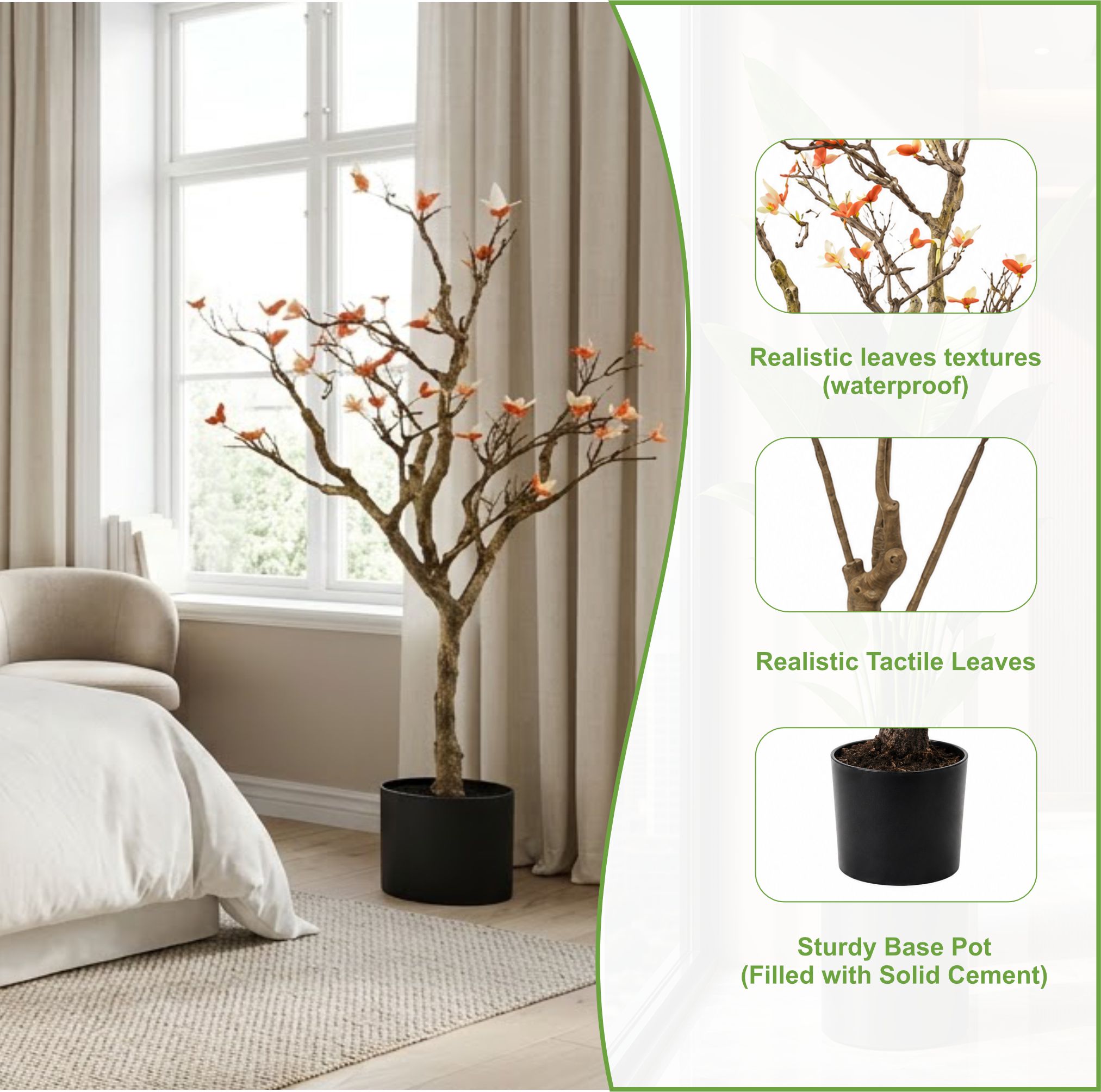 ENUTROF Artificial Cherry Blossom Bare Branch Tree – 120cm Fake Sakura Plant for Home Decor ENUTROF