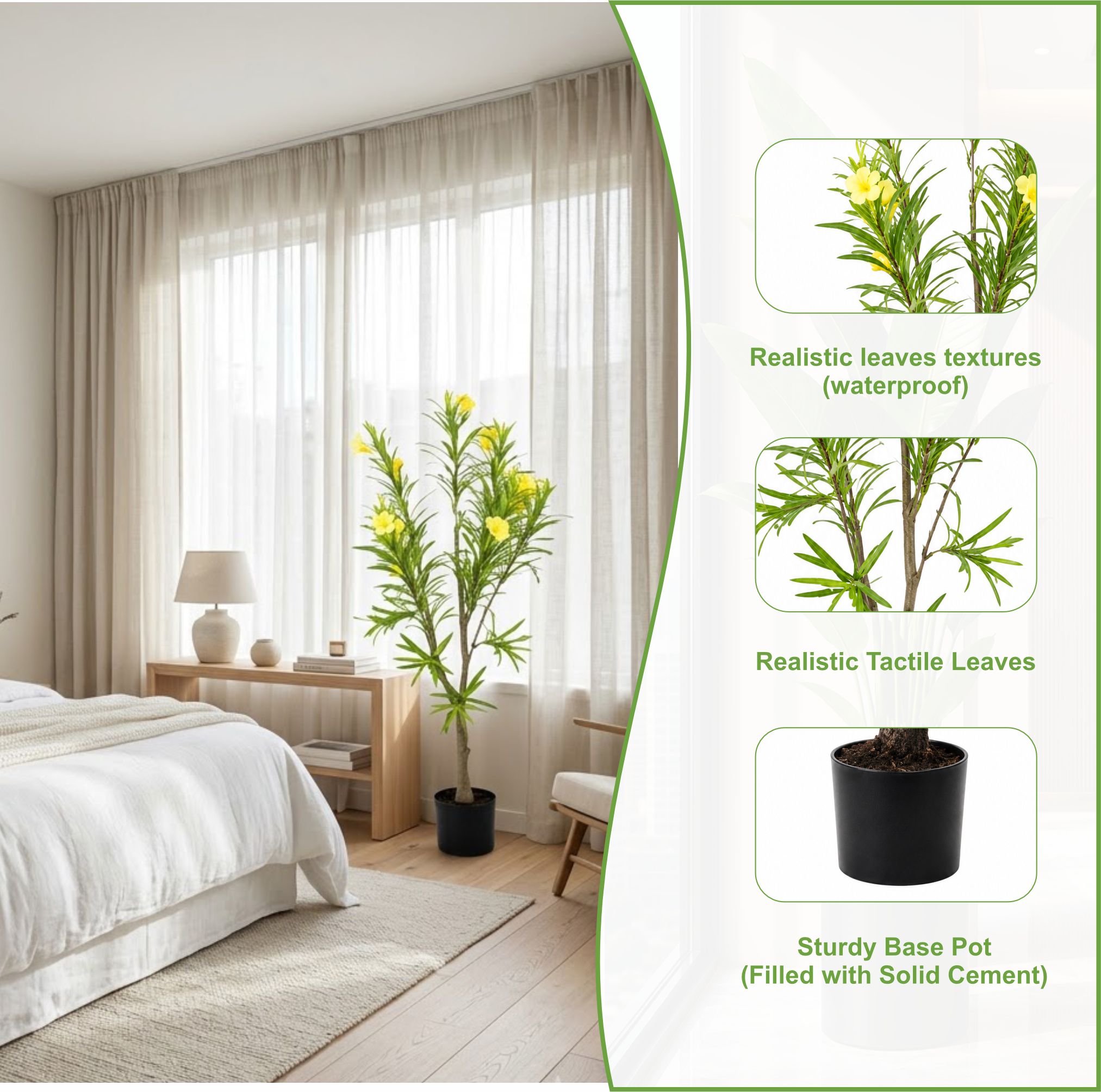 ENUTROF Artificial Yellow Flowering Oleander Tree – 120cm Fake Blooming Plant for Home Decor ENUTROF