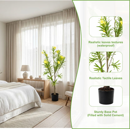 ENUTROF Artificial Yellow Flowering Oleander Tree – 120cm Fake Blooming Plant for Home Decor ENUTROF