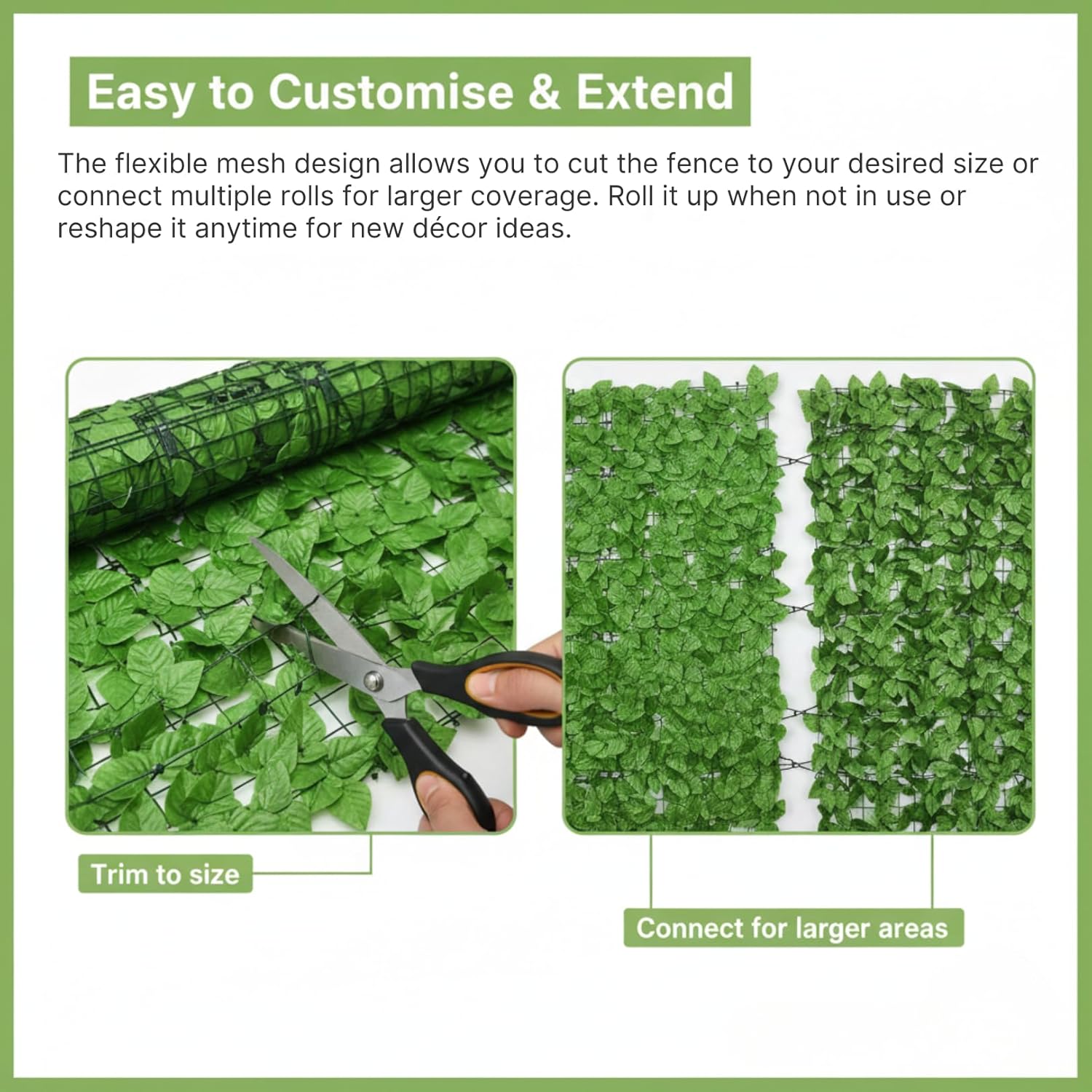 Artificial Ivy Leaf Fence Screen – Faux Privacy Hedge Panel, 3.3ft x 10ft (1m x 3m) Greenery Wall Cover Enutrof Decor
