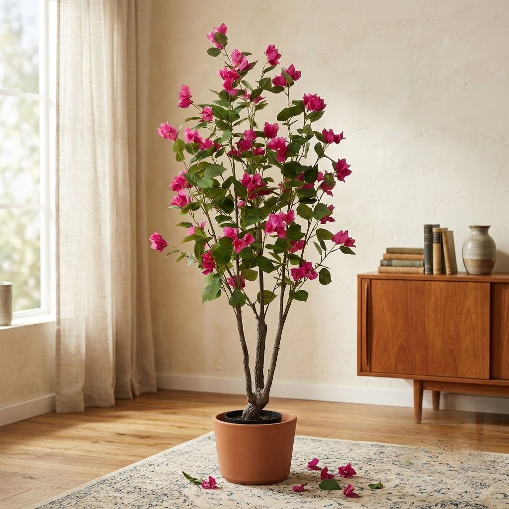 ENUTROF Artificial Pink Bougainvillea Tree – 150cm Lush Fake Flowering Plant for Home & Events ENUTROF